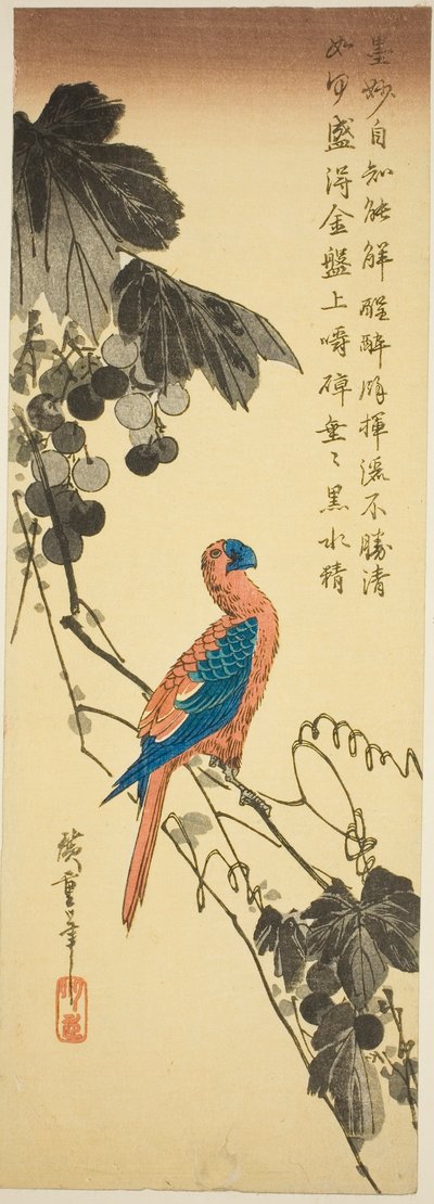 Papegaai op een Wijnstok door Utagawa Hiroshige