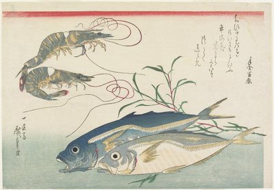 Garnalen, Horsmakrelen en Duizendknoop, 1832-1833 door Utagawa Hiroshige