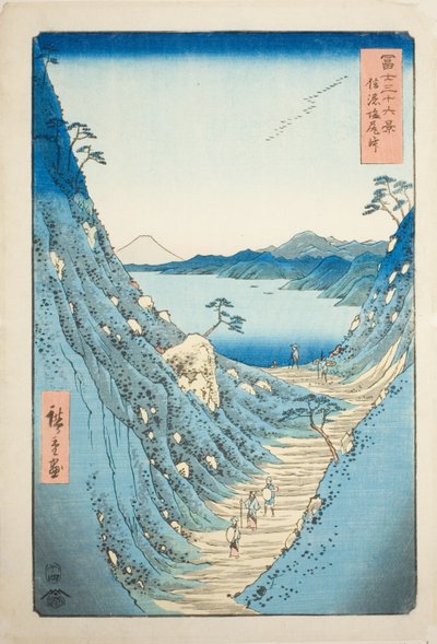 Shiojiri-pas in de Provincie Shinano (Shinano Shiojiri toge), uit de serie "Zesendertig Uitzichten op de Berg Fuji (Fuji sanjurokkei)" door Utagawa Hiroshige