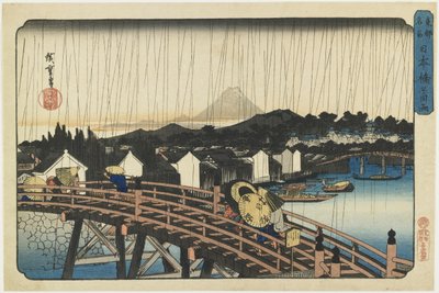Regenbui bij Nihonbashi-brug, 1832-1839 door Utagawa Hiroshige