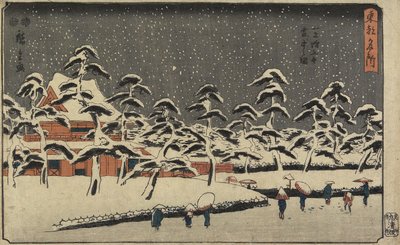 Sneeuwzicht van Zojoji Tempel in Shiba, 1847-1852 door Utagawa Hiroshige