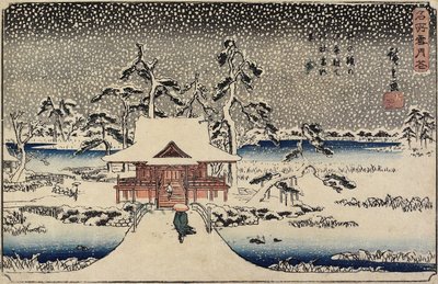 Sneeuw bij het Benzaiten-heiligdom in de vijver van Inokashira, 1843-1847 door Utagawa Hiroshige