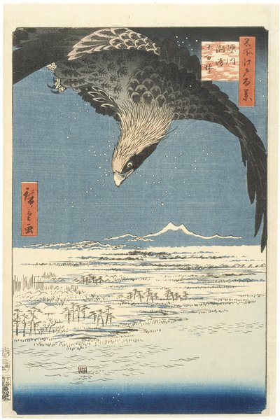 Susaki en de Jmantsubo-vlakte bij Fukagawa uit de serie Honderd beroemde uitzichten van Edo, 1857 door Utagawa Hiroshige