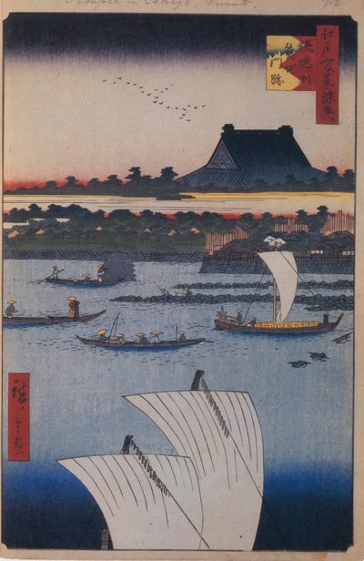 Teppozu en Tsukiji Monzeki Tempel Honderd Beroemde Zichten van Edo door Utagawa Hiroshige