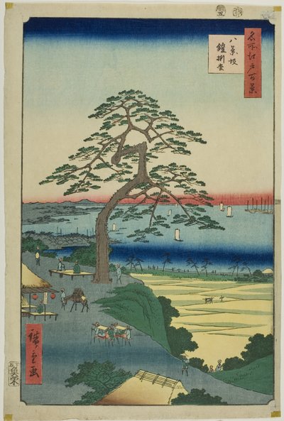 De Pantser-hangende den bij Hakkeizaka (Hakkeizaka Yoroikakematsu), uit de serie "Honderd beroemde vergezichten van Edo (Meisho Edo hyakkei)". door Utagawa Hiroshige