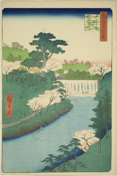 De Dam op de Otonashi Rivier bij Oji, Gewoonlijk Genoemd "De Grote Waterval", uit de serie "Honderd Beroemde Zichten van Edo" door Utagawa Hiroshige