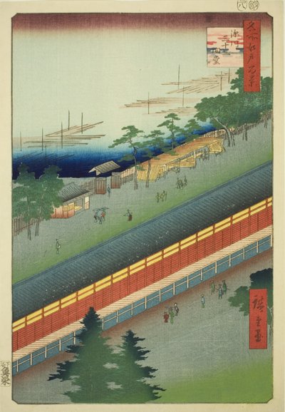 De Hal van Drieëndertig Zuilen in Fukagawa, uit de serie "Honderd Beroemde Zichten van Edo" door Utagawa Hiroshige