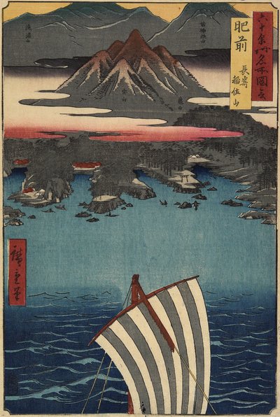 De berg Inasa in Nagasaki, Hizen Provincie, mei 1856 door Utagawa Hiroshige
