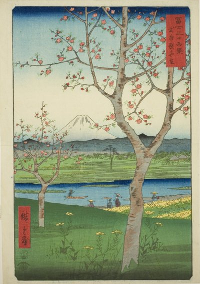 De buitenwijken van Koshigaya in de provincie Musashi (Musashi Koshigaya zai), uit de serie "Zesendertig gezichten op de berg Fuji (Fuji sanjurokkei)" door Utagawa Hiroshige