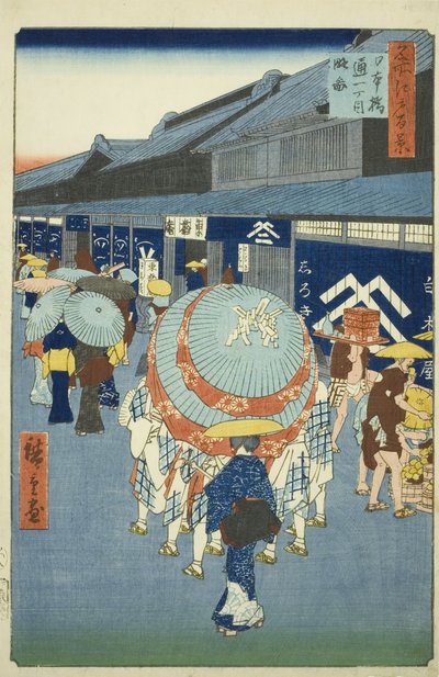 Uitzicht op Nihonbashi Tori-itchome, uit de serie "Honderd beroemde uitzichten van Edo" door Utagawa Hiroshige