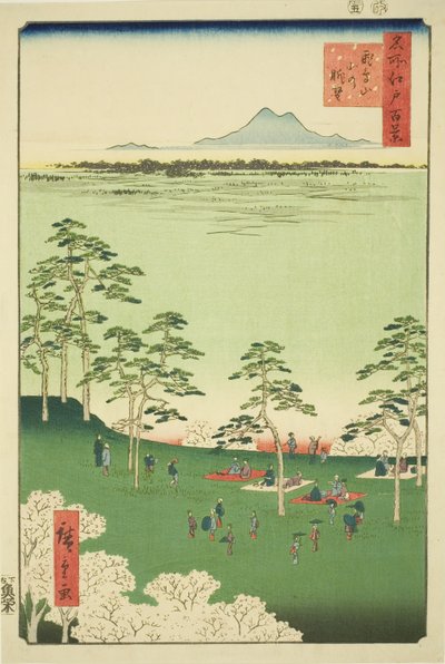 Uitzicht naar het noorden vanaf Asuka Hill (Asukayama kita no chobo), uit de serie "Honderd beroemde gezichten van Edo (Meisho Edo hyakkei)" door Utagawa Hiroshige