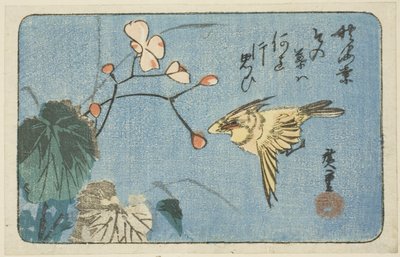Gele vogel en begonia door Utagawa Hiroshige