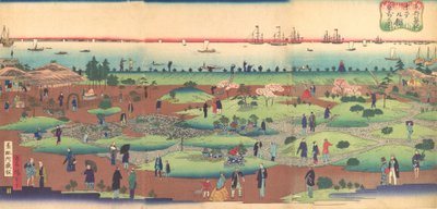 Illustratie van de voortuin van het Tsukiji Hotel in de oostelijke hoofdstad Toto..., ca. 1868-72 door Utagawa Hiroshige III