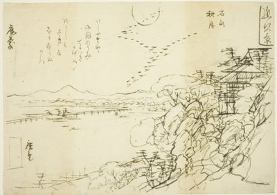 Schets voor Herfstmaan bij Ishiyama Tempel, uit de serie "Acht Zichten in de provincie Omi" door Utagawa Hiroshige II