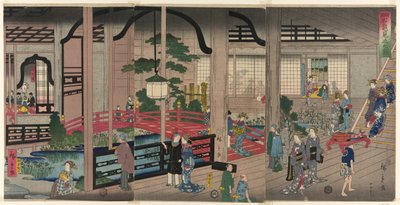 Het interieur van de Gankiro in Yokohama (Yokohama Gankiro mikomi no zu) door Utagawa Hiroshige II