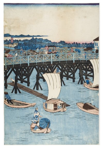 Beroemde plaatsen in Tokio, Echt uitzicht op de Ryogoku-brug door Utagawa II Hiroshige