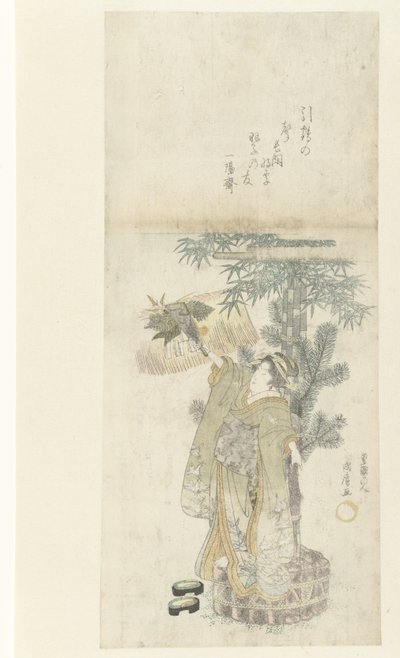 Jonge vrouw speelt battledore door Utagawa Kunihiro