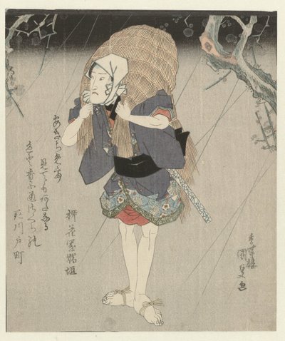 Man in regenjas van stro door Utagawa Kunisada (I)