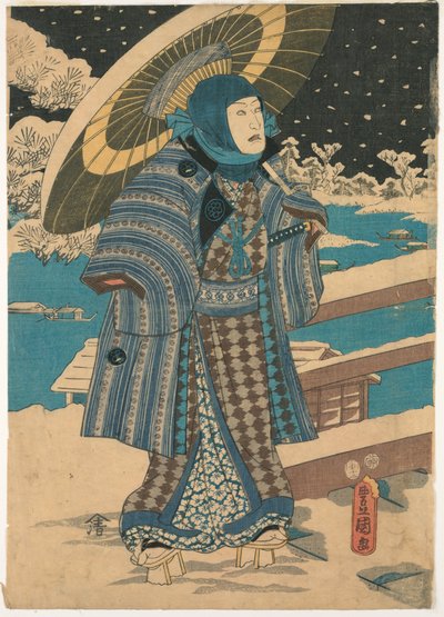 Deel van een drieluik: man met een parasol door Utagawa Kunisada