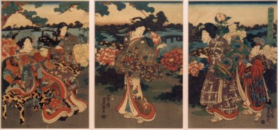 Vlinders en Pioenen door Utagawa Kunisada