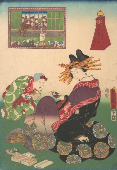 Twaalf uren van lentegenot: Uur van de geit, 19e eeuw door Utagawa Kunisada