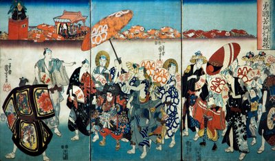 Dappere Kuniyoshi met zijn Paulownia Ontwerp (Isamashiki Kuniyoshi kiri no tsuimoyō) 1848 door Utagawa Kuniyoshi