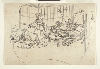 Hataori (weven op een weefgetouw) door Utagawa Kuniyoshi