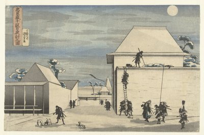 Nachtelijke aanval in de elfde akte van het Chushingura toneelstuk door Utagawa Kuniyoshi