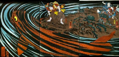 Oniwaka-maru op het punt om de monsterlijke karper aan te vallen door Utagawa Kuniyoshi