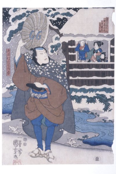 Het vertrek van Tōgo in de sneeuw (scène uit een kabuki-stuk) door Utagawa Kuniyoshi