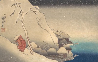 Reizen in een Sneeuwstorm, ca. 1830 door Utagawa Kuniyoshi