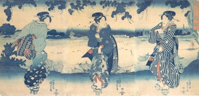 Vrouwen bij een rivier, ca. 1850 door Utagawa Kuniyoshi