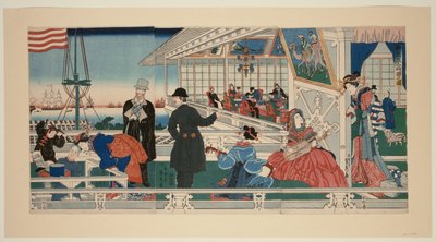 Een Amerikaans handelsgebouw in Yokohama (Yokohama ijin shokan no zu) door Utagawa Sadahide