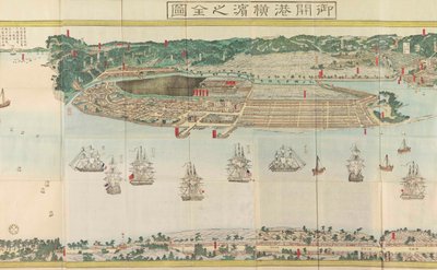 Panoramisch uitzicht op Yokohama door Utagawa Sadahide