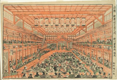 Perspectiefbeeld van een Kabuki-theater (Uki-e Kabuki shibai no zu) door Utagawa Toyoharu