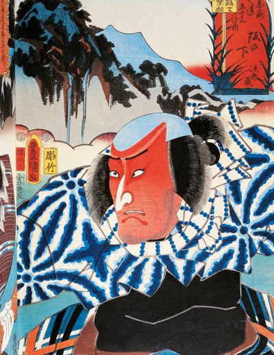Portret van een Kabuki-theateracteur rood van woede, ukiyo-e kunstdruk door Utagawa Toyokuni, houtsnede, Japanse beschaving, Edo-periode door Utagawa Toyokuni