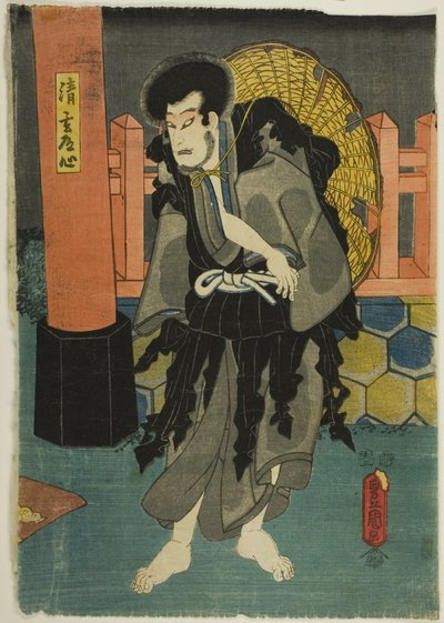 Acteur speelt Seigen Doshin in het toneelstuk Hana butai banjaku soga door Utagawa Toyokuni I