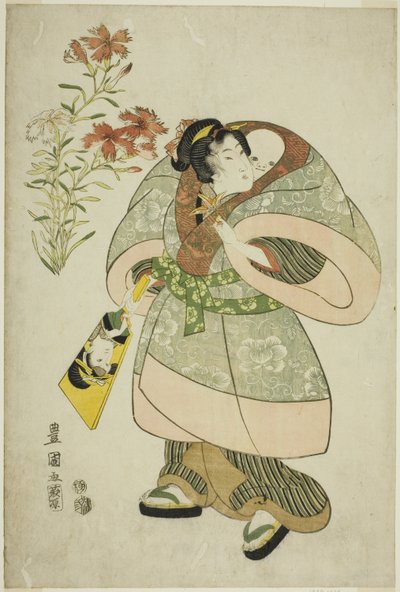 Anjers: verpleegster en baby, uit een ongetitelde serie schoonheden en bloemen door Utagawa Toyokuni I