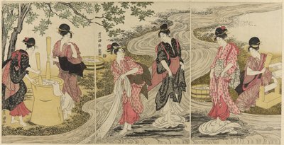 Kleding wassen in een stroom door Utagawa Toyokuni I