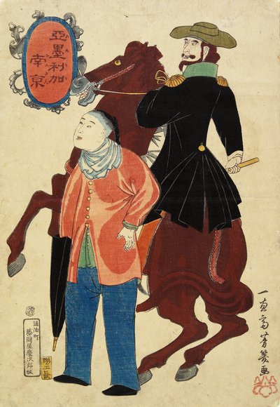 Amerikaanse Ruiter en een Chinees, januari 1861 door Utagawa Yoshiiku