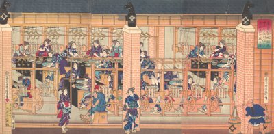 Geïmporteerde Zijde Wikkelmachine in Tsukiji in Tokio door Utagawa Yoshitora