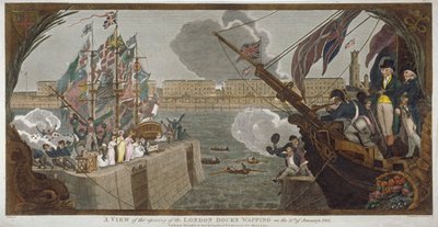 De opening van de Londense dokken, Wapping, 1805 door V Woodthorpe