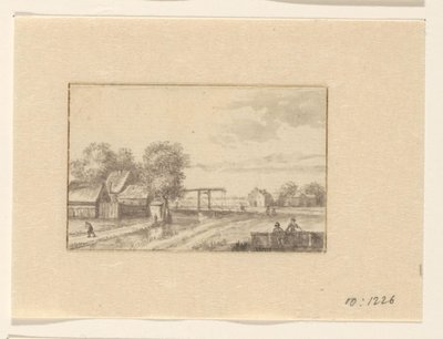 Landschap met huizen en een ophaalbrug door Valentijn (possibly)