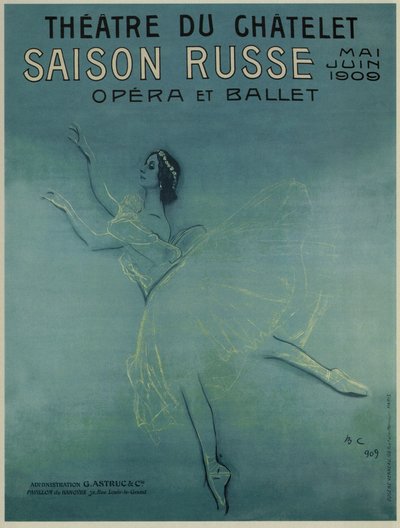 Reclameposter voor de balletdanseres Anna Pavlova in het ballet Les Sylphides door F. Chopin door Valentin Aleksandrovich Serov
