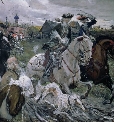 Peter II (1715-30) en de Tsarevna Elizabeth (1709-62) op jacht, 1900 door Valentin Aleksandrovich Serov