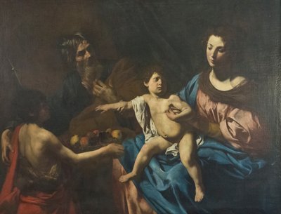 Heilige familie met jonge Sint Johannes de Doper door Valentin de Boulogne