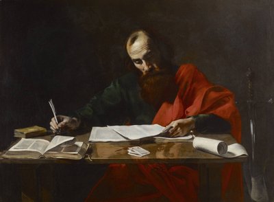 Sint-Paulus schrijft zijn brieven door Valentin de Boulogne