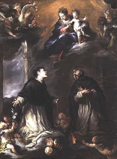 Madonna en Kind verschijnen aan twee Dominicaanse heiligen door Valerio (circle of) Castello
