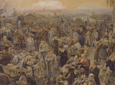 De terugtrekking van Russische troepen uit Moskou in 1812, 1907 door Vasili Petrovich Lebedev