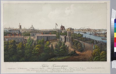 Panoramisch uitzicht op Sveaborg en Helsingfors (Blad 1), door Sadovnikov, Vasily Semyonovich (1800-1879). Lithografie, aquarel door Vasili Semenovich Sadovnikov